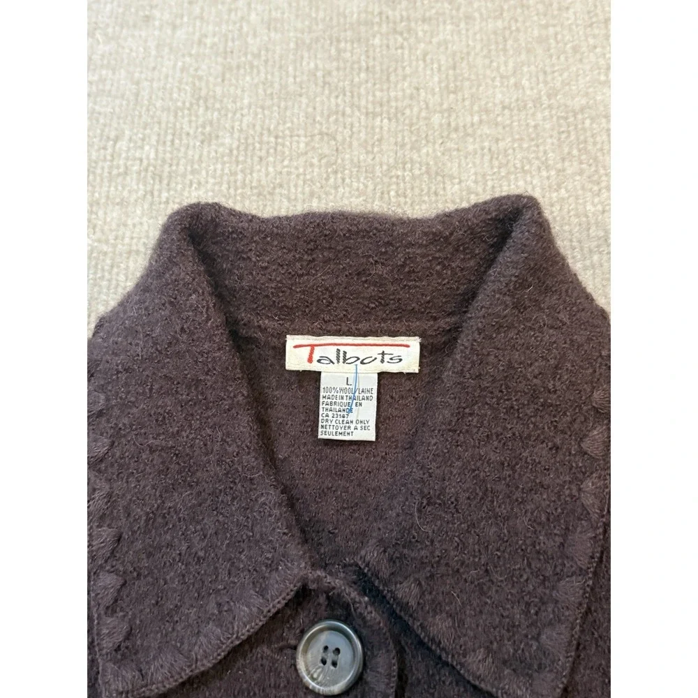 VTG Vintage Talbots Women's Cardigan 100% Merino Wool Size Large Brown